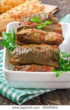 Dolma, stuffed grape leaves, turkish and greek cuisine