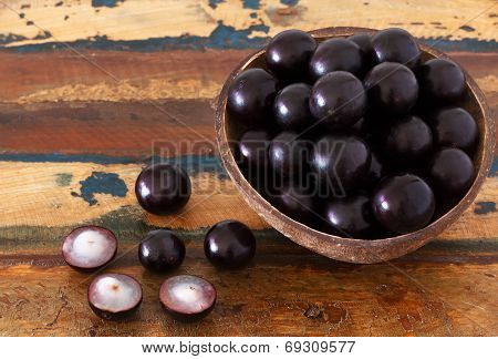 Berry Jaboticaba In Bowl  On Wooden Table
