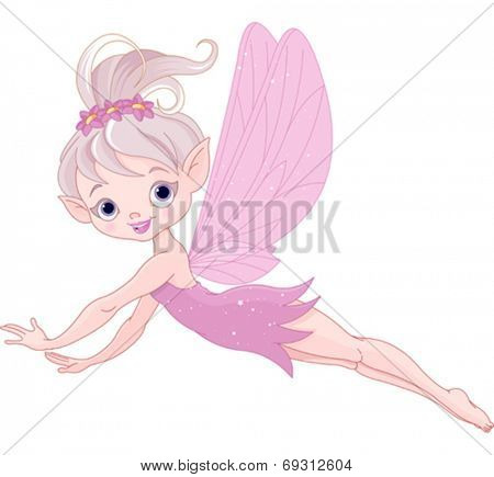 Illustration of cute pink fairy flying 