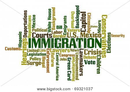 Immigration word cloud on white background