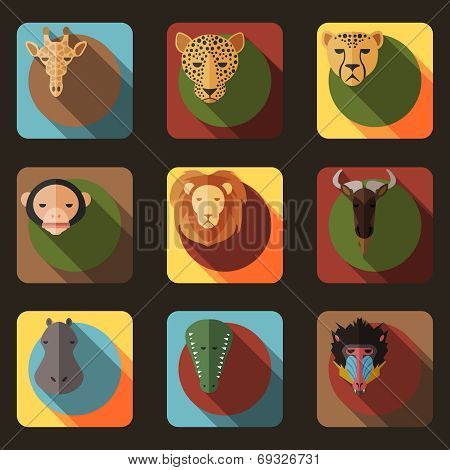 Animal Portrait Set with Flat Design