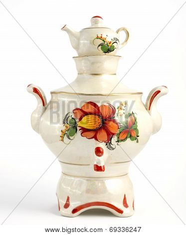Gift Samovar With Petrikovskaya Painting.