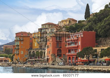 view of luxury Villefranche Sur Mer resort and bay. Cote d'Azur