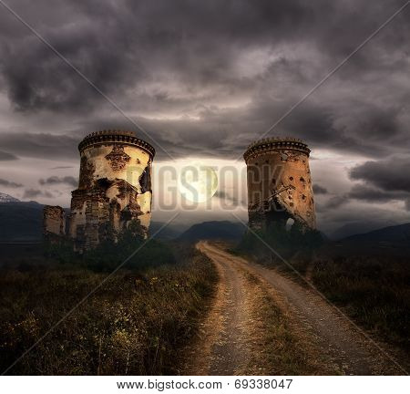 Halloween background with old towers
