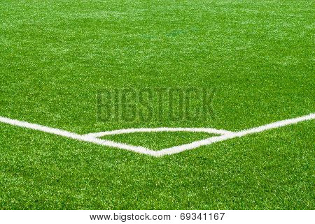 White Corner Marker On Green Sports Turf.