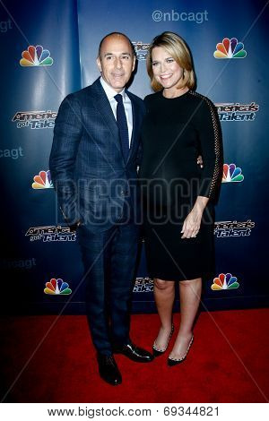 NEW YORK-JUL 30: Today Show hosts Matt Lauer (L) and Savannah Guthrie attend the 'America's Got Talent' post show red carpet at Radio City Music Hall on July 30, 2014 in New York City.