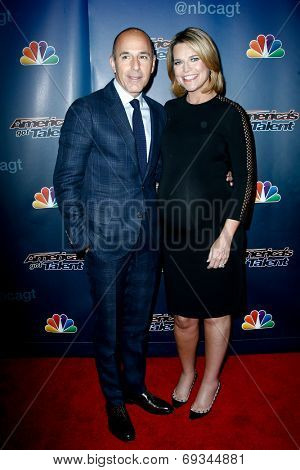 NEW YORK-JUL 30: Today Show hosts Matt Lauer (L) and Savannah Guthrie attend the 'America's Got Talent' post show red carpet at Radio City Music Hall on July 30, 2014 in New York City.