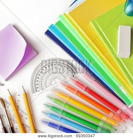 school supplies on white background