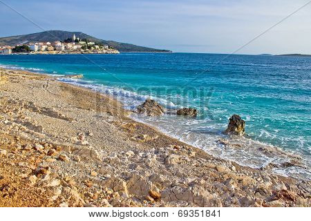 Idyllic Beach And Town Of Primosten