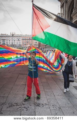 People Protesting Against Gaza Strip Bombing In Milan, Italy