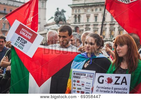 People Protesting Against Gaza Strip Bombing In Milan, Italy
