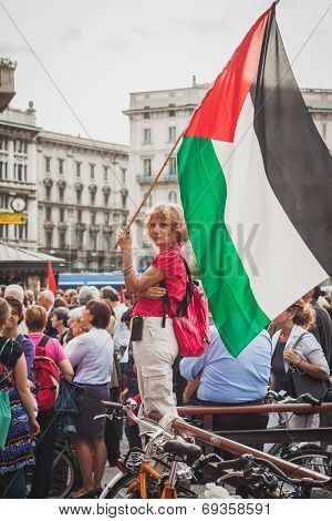 People Protesting Against Gaza Strip Bombing In Milan, Italy