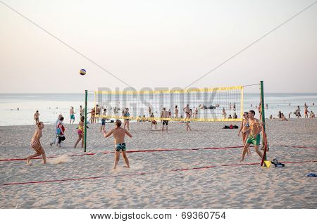 Group Of Friends Playing Volleyball