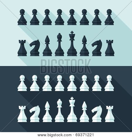 Chess figures set in flat modern style for design concept.
