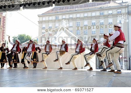 Members of folk group Albanian Culture Society Jahi Hasani from Cegrane, Macedonia during the 48th International Folklore Festival in center of Zagreb,Croatia on July 20,2014