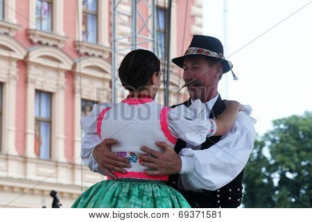 ZAGREB, CROATIA - JULY 19: Members of folk groups Nograd  from Salgotarjan, Hungary during the 48th International Folklore Festival in center of Zagreb, Croatia on July 19, 2014