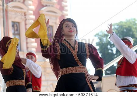 Members of folk group Albanian Culture Society Jahi Hasani from Cegrane, Macedonia during the 48th International Folklore Festival in center of Zagreb,Croatia on July 20,2014