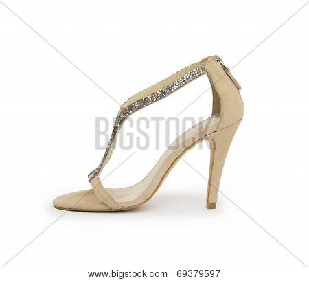 Biege High Heel Shoes Isolated On White