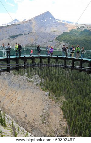 Tourists at the Glacier Skywalk in Jasper National Park