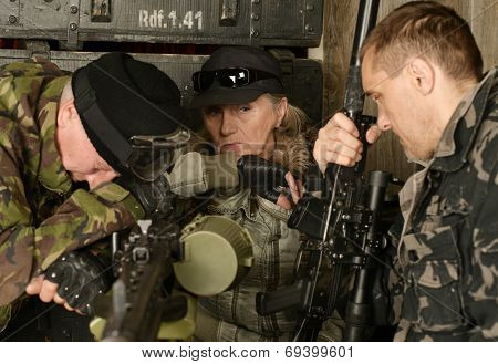 Armed combat soldiers thinking
