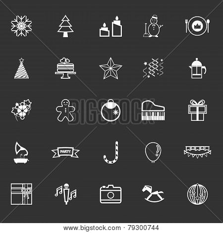 New Year And Christmas Line Icons On Gray Background