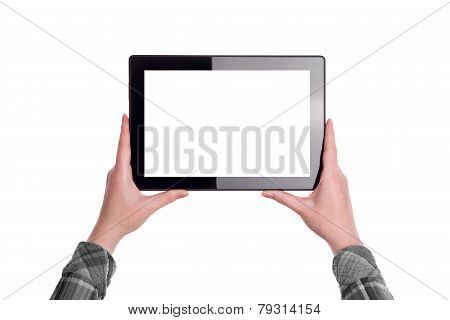 Hands Holding Digital Tablet Computer