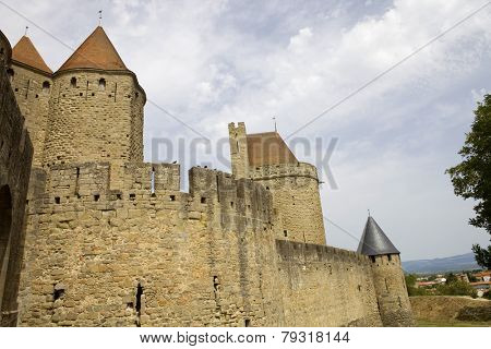 The ancient fortification of Carcassone in southern France