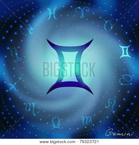 Space spiral with astrological Gemini symbol