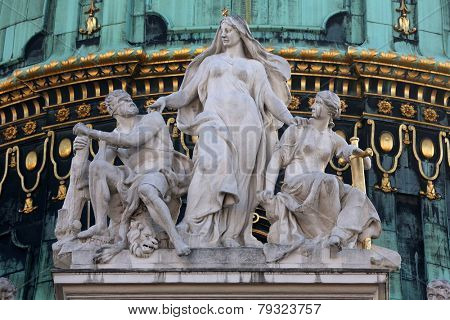VIENNA, AUSTRIA - OCTOBER 10: Architectural decorations on Hofburg palace, Vienna; Austria. Hofburg was residence of Habsburg dynasty, rulers of Austro-Hungarian Empire. Vienna on October 10, 2014.