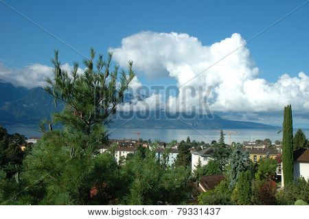 Mountains, Lake And Buildings In La Tour-de-peilz In Switzerland