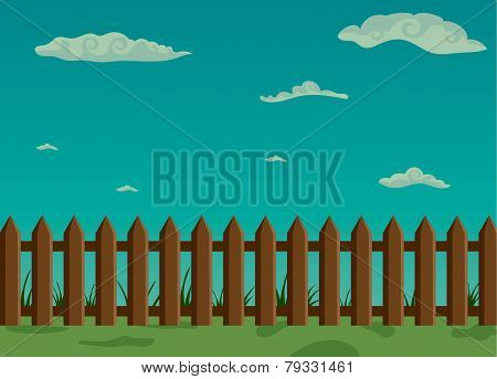 Wooden fence and green grass with sky