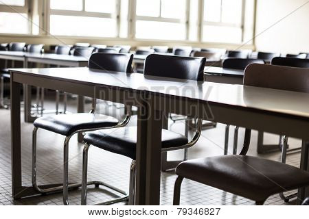 Empty classroom with chairs and desks