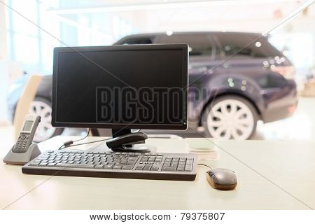 computer on the desktop in showroom
