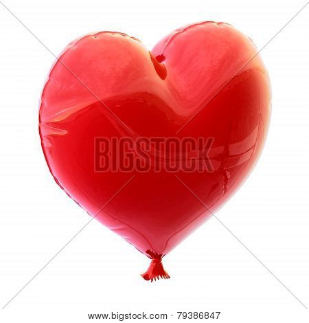 red balloon in heart shape for Valentine's Day with a string isolated on white background.