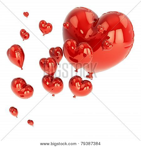 red balloon in heart shape for Valentine's Day with a string isolated on white background.