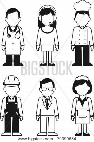 People occupation characters set in thin line style
