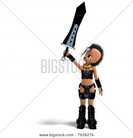 female fantasy manga amazon with ounk hair and giant sword