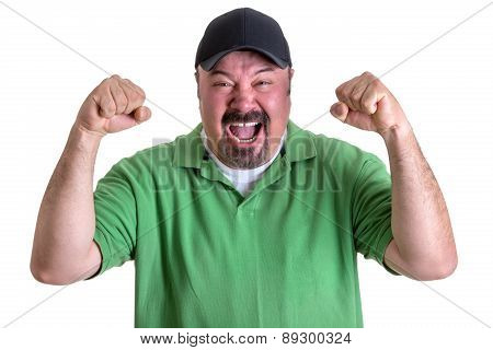Bearded Man In Green Shirt Yelling Out Loud
