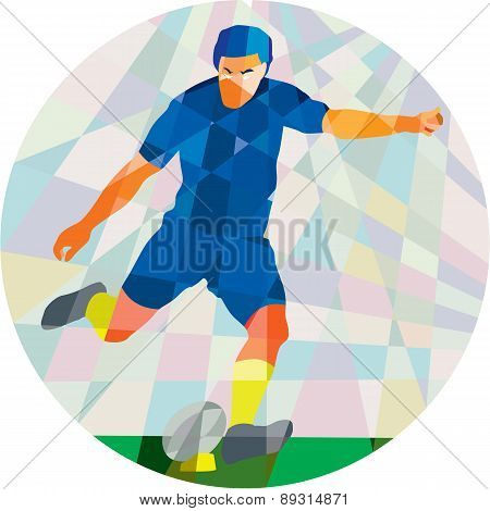 Rugby Player Kicking Ball Circle Low Polygon