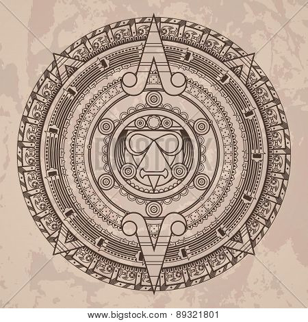 Vector circular pattern in the style of the Aztec calendar stone