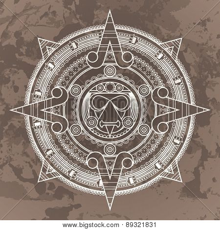 Vector circular pattern in the style of the Aztec calendar stone