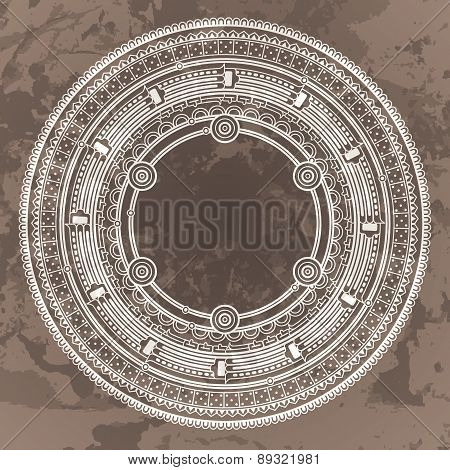 Vector circular pattern in the style of the Aztec calendar stone