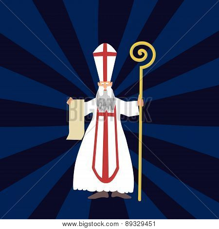 Saint Nicholas with a long beard in traditional white clothing