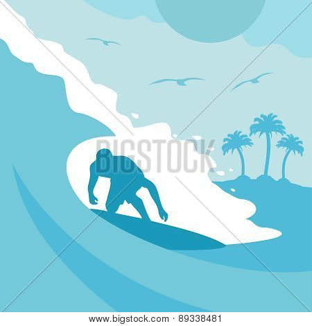 Summer background with surfer and wave