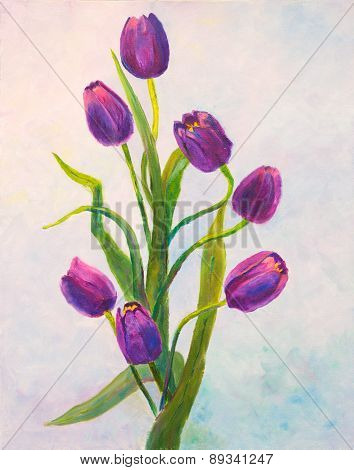 The violet tulips oil painting on canvas