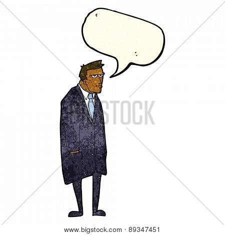 cartoon bad tempered man with speech bubble