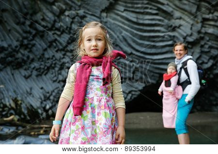 Family Enjoying The Sights Of Golle Del Alcantara Gorge