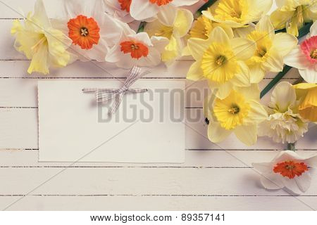 Border From Colorful Flowers And Empty Tag For Text