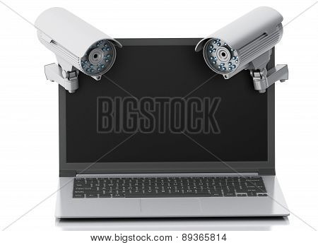 3d Laptop with surveillance camera. Privacy concept.