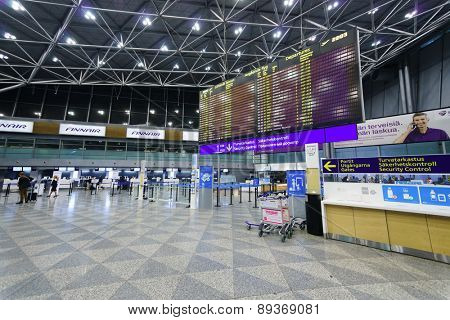 HELSINKI - SEP 20: Helsinki Airport interior on September 20, 2014 in Helsinki, Finland. Helsinki Airport is the main international airport of the Helsinki metropolitan region and the whole of Finland